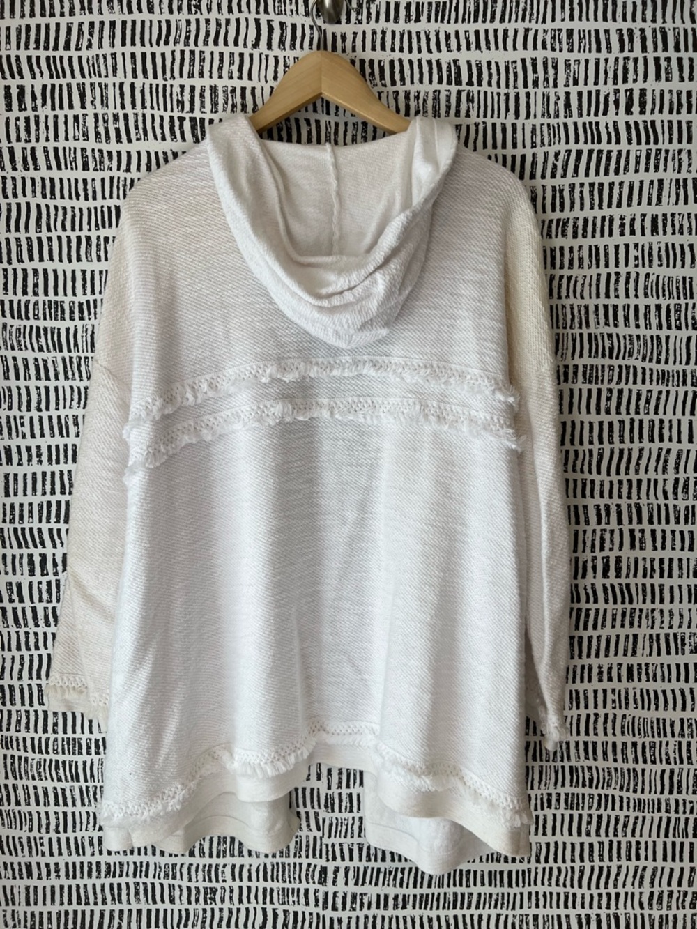 J.Jill Ivory Fringe Trim Open Front Cardigan Sweater Boho Coastal Cozy - Picture 11 of 14